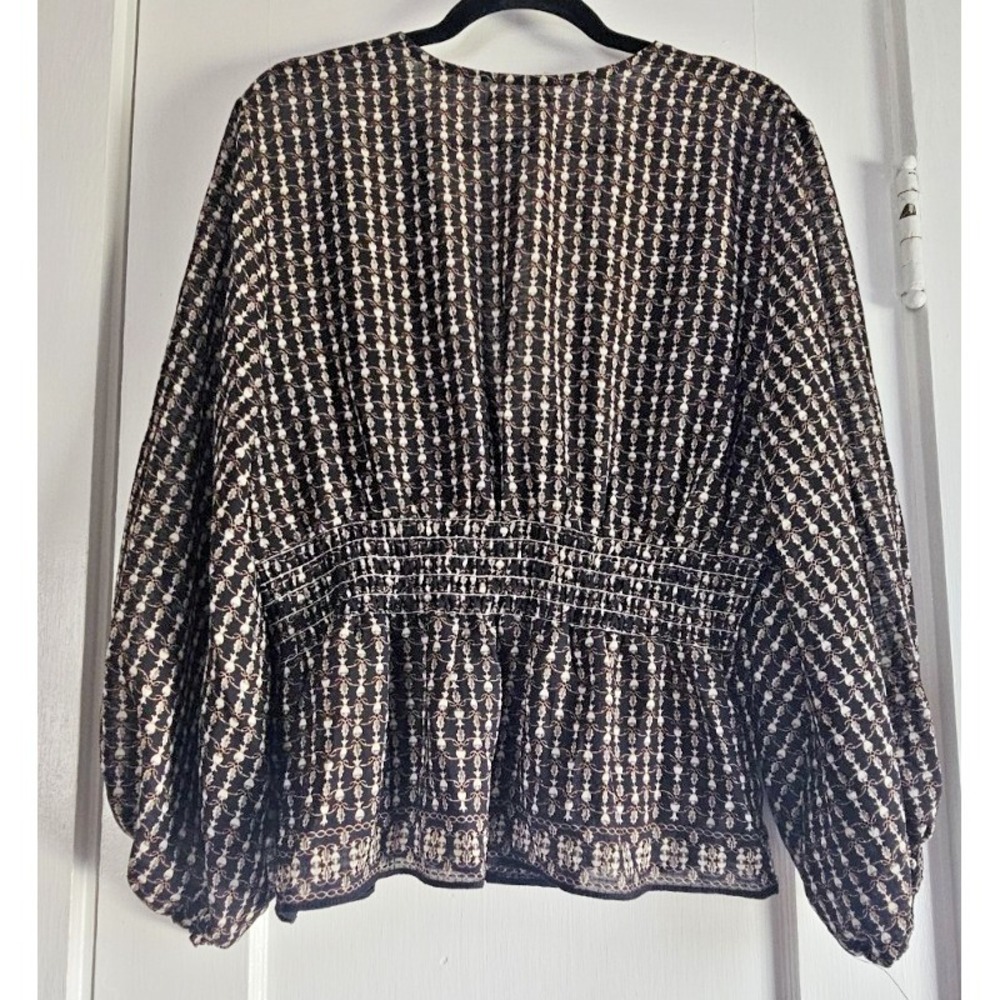 NWT MAX STUDIO LONDON pleated faux wrap V Smocked waist puff sleeves Womens XL - Picture 2 of 9
